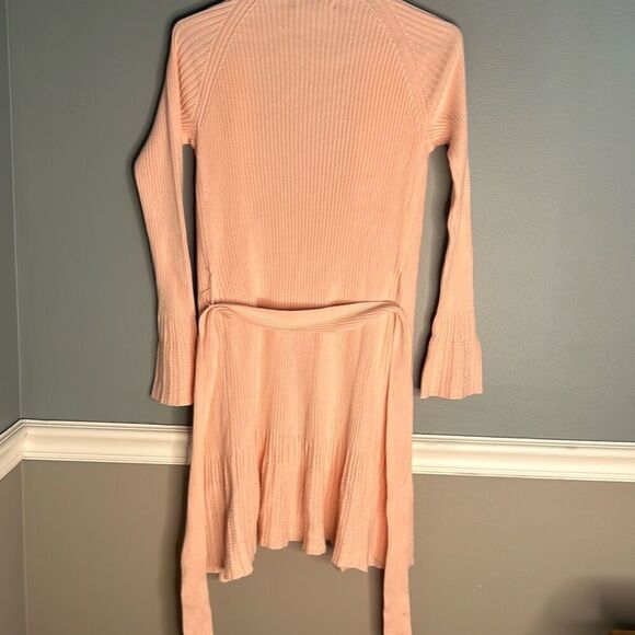 Express baby pink long knit cardigan sweater open front‎ tie waist layering - Picture 8 of 8